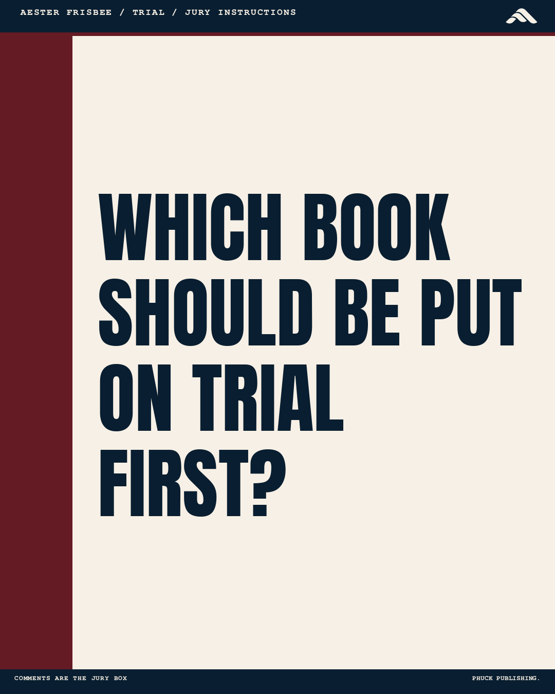 Aester August social post asking which book should be put on trial first